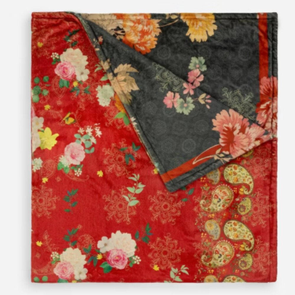 Johnny Was Laurel Canyon Cozy Blanket Red floral and Black